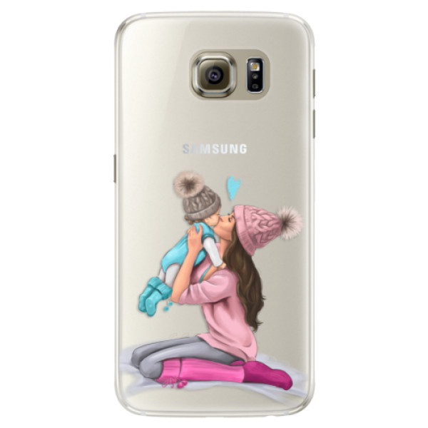 Silikonové pouzdro iSaprio - Kissing Mom - Brunette and Boy - Samsung Galaxy S6 Edge