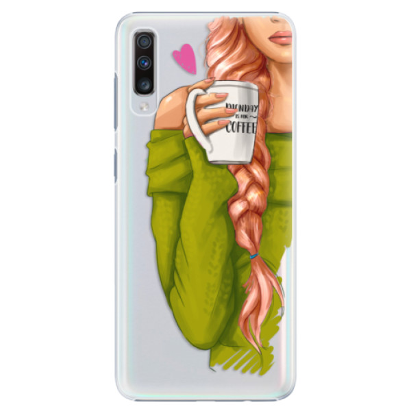 Plastové pouzdro iSaprio - My Coffe and Redhead Girl - Samsung Galaxy A70