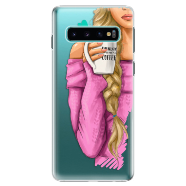 Plastové pouzdro iSaprio - My Coffe and Blond Girl - Samsung Galaxy S10