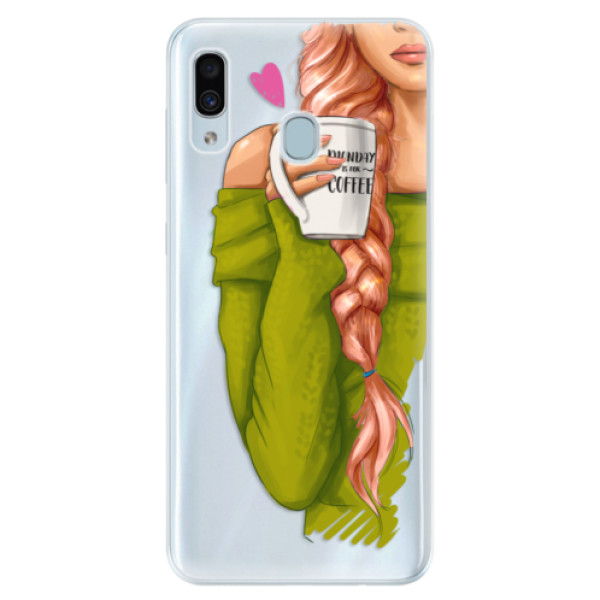 Silikonové pouzdro iSaprio - My Coffe and Redhead Girl - Samsung Galaxy A30