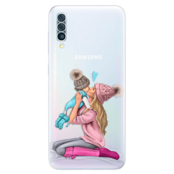 Odolné silikonové pouzdro iSaprio - Kissing Mom - Blond and Boy - Samsung Galaxy A50