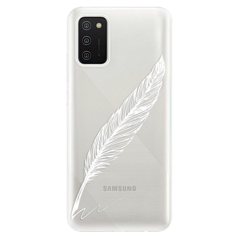Odolné silikonové pouzdro iSaprio - Writing By Feather - white - Samsung Galaxy A02s