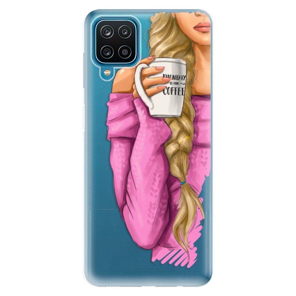 Odolné silikonové pouzdro iSaprio - My Coffe and Blond Girl - Samsung Galaxy A12