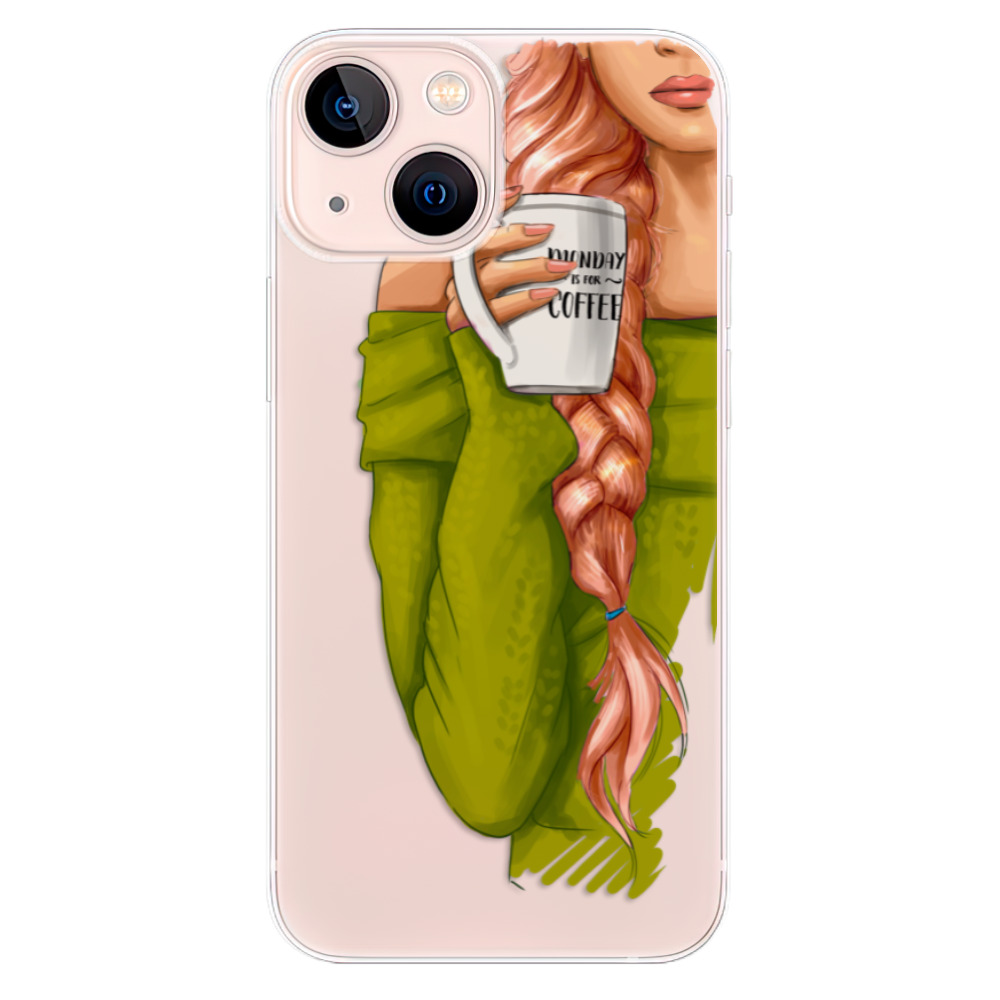 Odolné silikonové pouzdro iSaprio - My Coffe and Redhead Girl - iPhone 13 mini