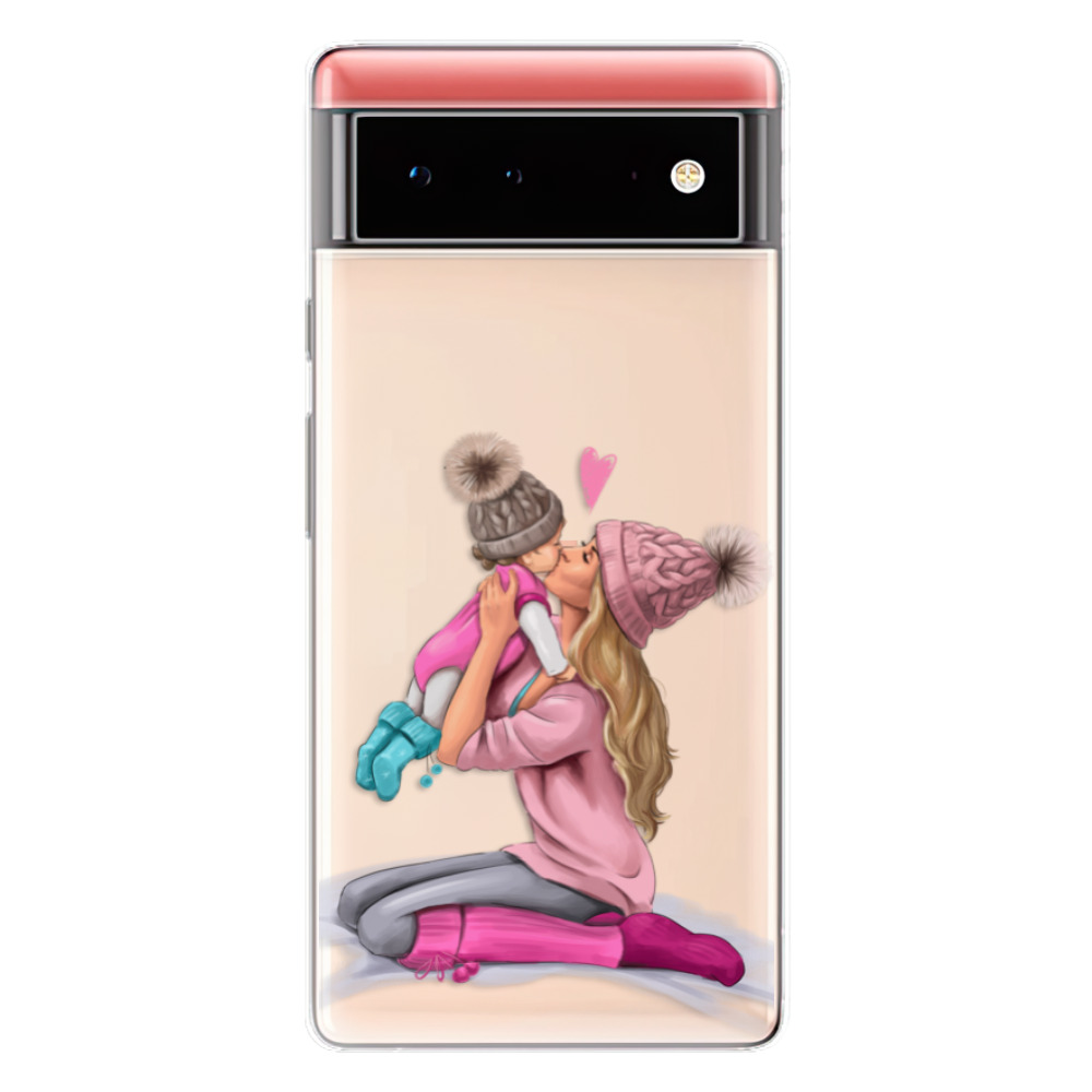 Odolné silikonové pouzdro iSaprio - Kissing Mom - Blond and Girl - Google Pixel 6 5G