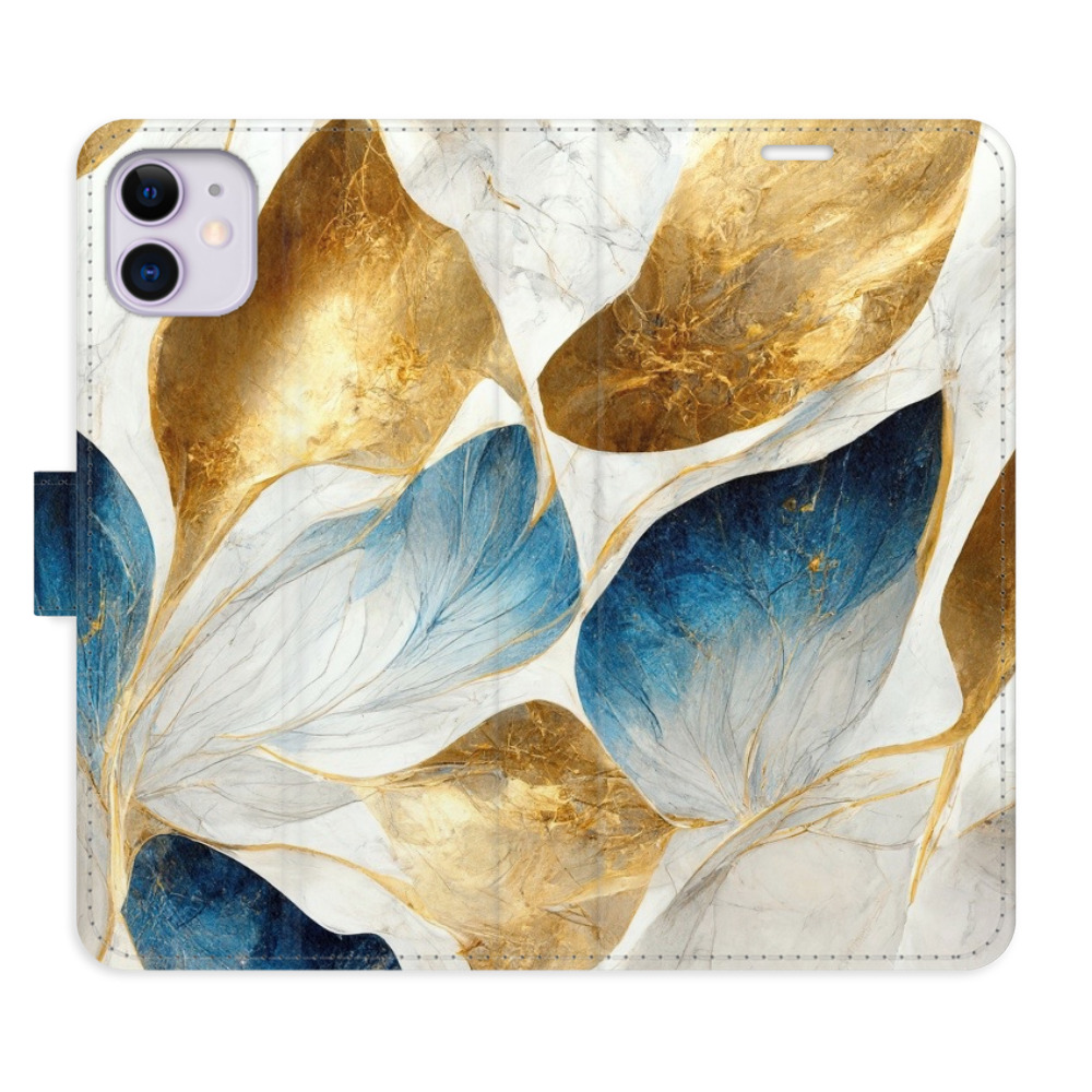 Flipové pouzdro iSaprio - GoldBlue Leaves - iPhone 11