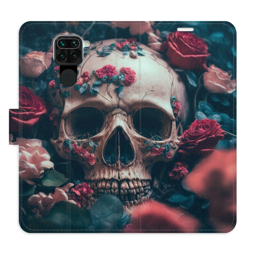 Flipové pouzdro iSaprio - Skull in Roses 02 - Xiaomi Redmi Note 9