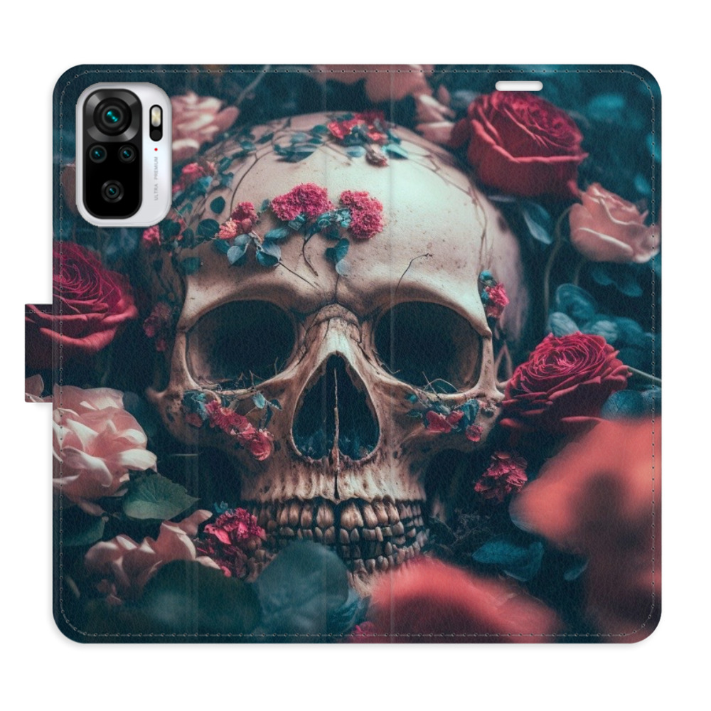 Flipové pouzdro iSaprio - Skull in Roses 02 - Xiaomi Redmi Note 10 / Note 10S