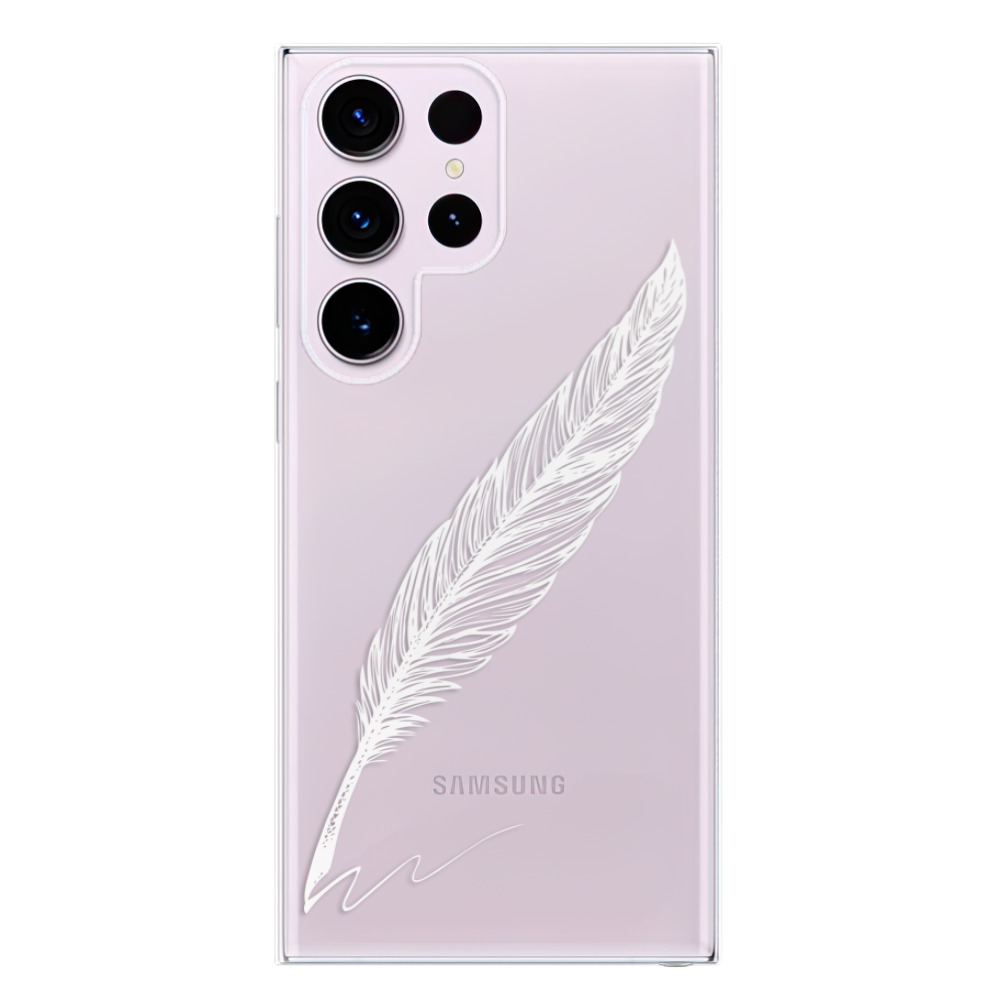 Odolné silikonové pouzdro iSaprio - Writing By Feather - white - Samsung Galaxy S23 Ultra