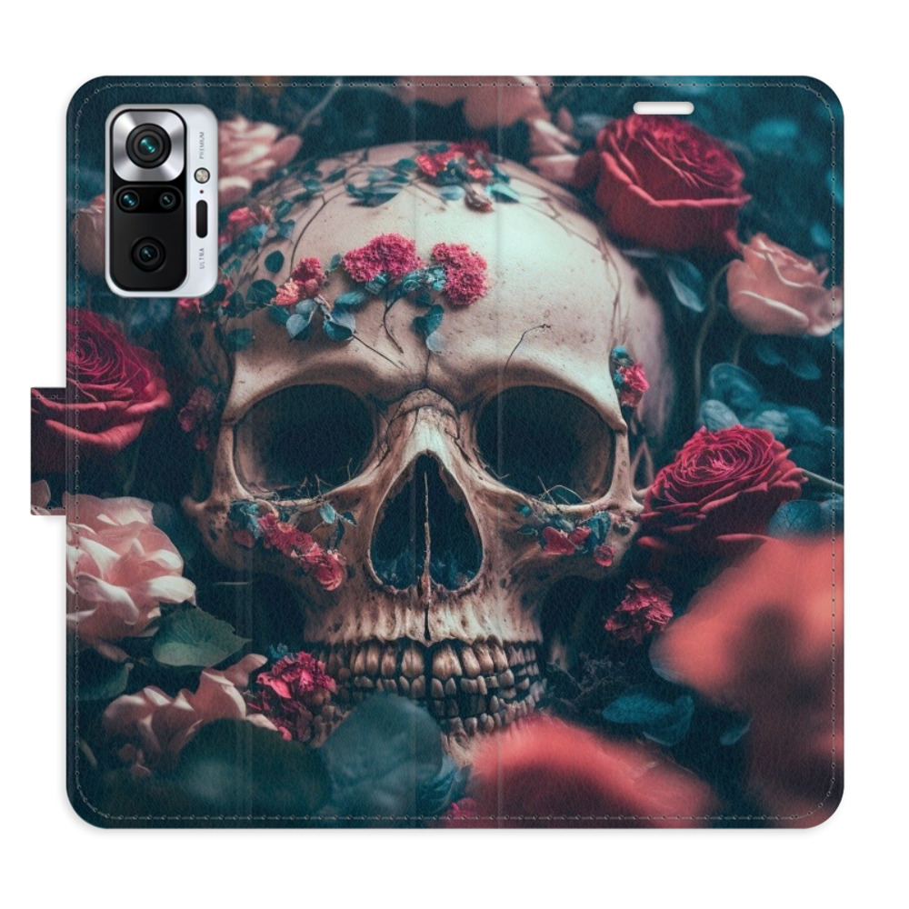 Flipové pouzdro iSaprio - Skull in Roses 02 - Xiaomi Redmi Note 10 Pro