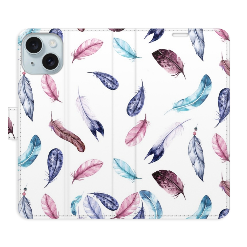 Flipové pouzdro iSaprio - Colorful Feathers - iPhone 15 Plus