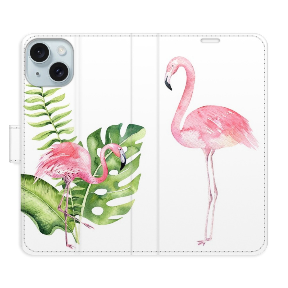 Flipové pouzdro iSaprio - Flamingos - iPhone 15 Plus