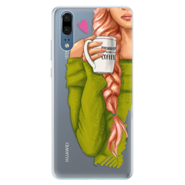 Silikonové pouzdro iSaprio - My Coffe and Redhead Girl - Huawei P20