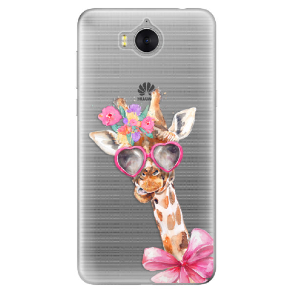 Silikonové pouzdro iSaprio (mléčně zakalené) Žirafa Dámička na mobil Huawei Y5 2017 / Y6 2017 (Silikonový kryt, obal, pouzdro iSaprio (podkladové pouzdro není čiré, ale lehce mléčně zakalené) Žirafa Dámička na mobilní telefon Huawei Y5 2017 / Y6 2017)