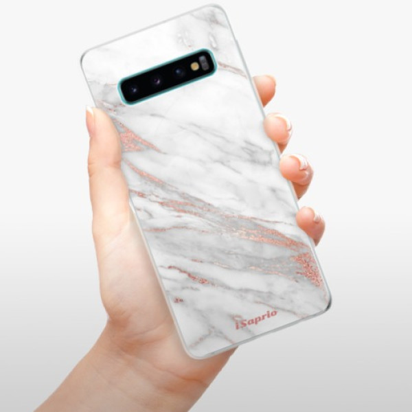 Silikonové odolné pouzdro iSaprio RoseGold Marble 11 - Samsung Galaxy S10 - VÝPRODEJ