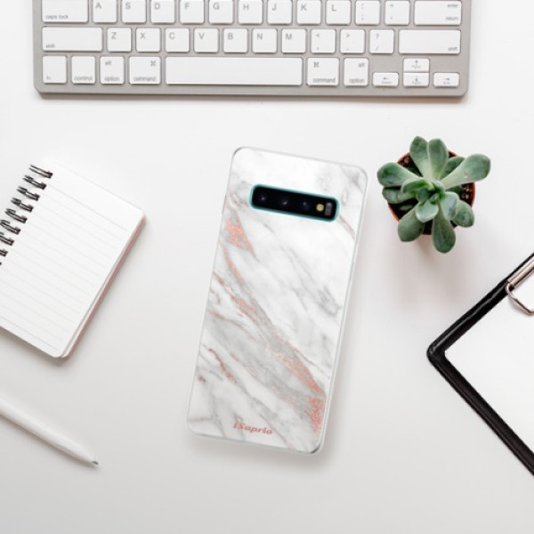 Silikonové odolné pouzdro iSaprio RoseGold Marble 11 - Samsung Galaxy S10 - VÝPRODEJ