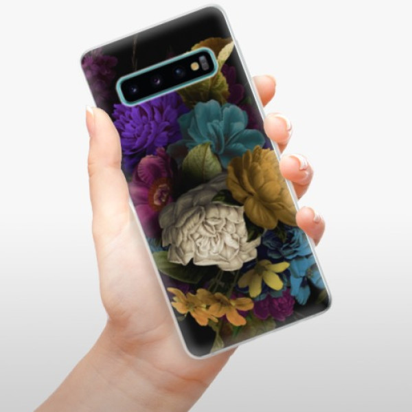 Silikonové pouzdro iSaprio - Samsung Galaxy S10 - Temné Květy