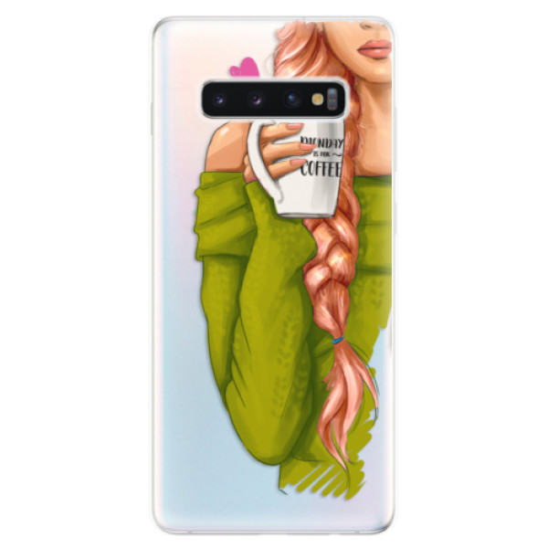 Odolné silikonové pouzdro iSaprio - My Coffe and Redhead Girl - Samsung Galaxy S10+