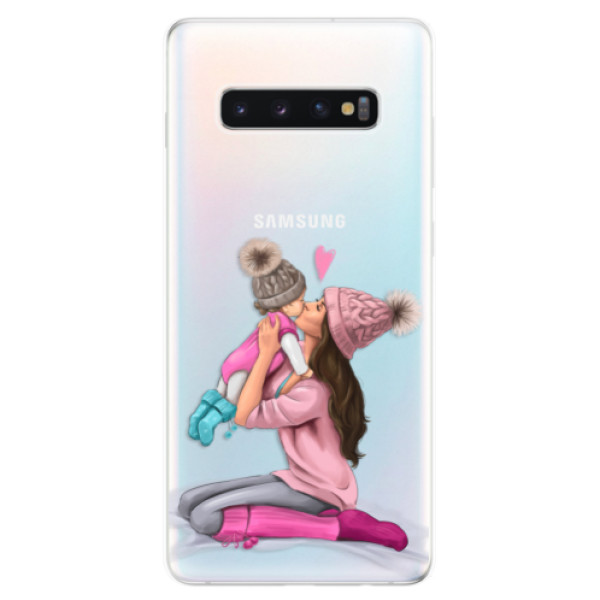 Odolné silikonové pouzdro iSaprio - Kissing Mom - Brunette and Girl - Samsung Galaxy S10+