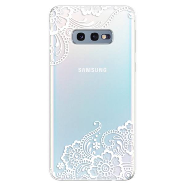 Silikonové odolné pouzdro iSaprio Bílá Krajka 02 na mobil Samsung Galaxy S10e (Silikonový odolný kryt, obal, pouzdro iSaprio Bílá Krajka 02 na mobilní telefon Samsung Galaxy S10e)