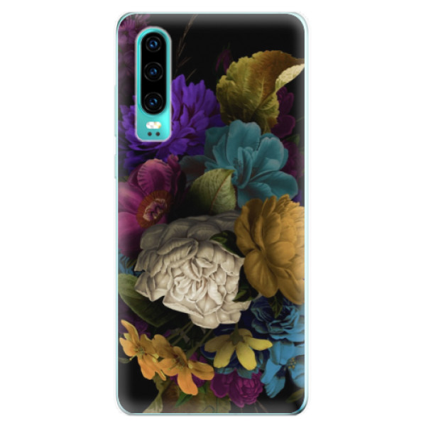 Odolné silikonové pouzdro iSaprio - Dark Flowers - Huawei P30