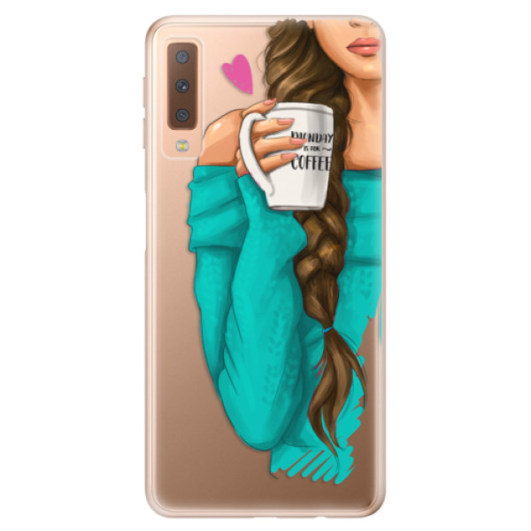 Silikonové odolné pouzdro iSaprio My Coffee and Brunette Girl na mobil Samsung Galaxy A7 (2018) (Silikonový odolný kryt, obal, pouzdro iSaprio My Coffee and Brunette Girl na mobil Samsung Galaxy A7 2018)