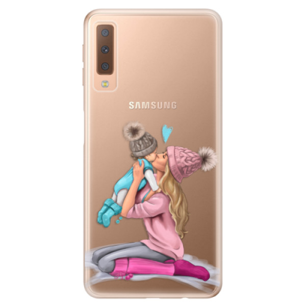 Odolné silikonové pouzdro iSaprio - Kissing Mom - Blond and Boy - Samsung Galaxy A7 (2018)