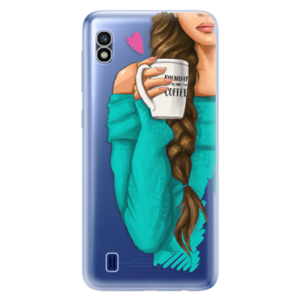 Silikonové odolné pouzdro iSaprio My Coffee and Brunette Girl na mobil Samsung Galaxy A10 (Silikonový odolný kryt, obal, pouzdro iSaprio My Coffee and Brunette Girl na mobil Samsung Galaxy A10)