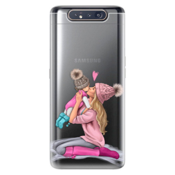 Odolné silikonové pouzdro iSaprio - Kissing Mom - Blond and Girl - Samsung Galaxy A80