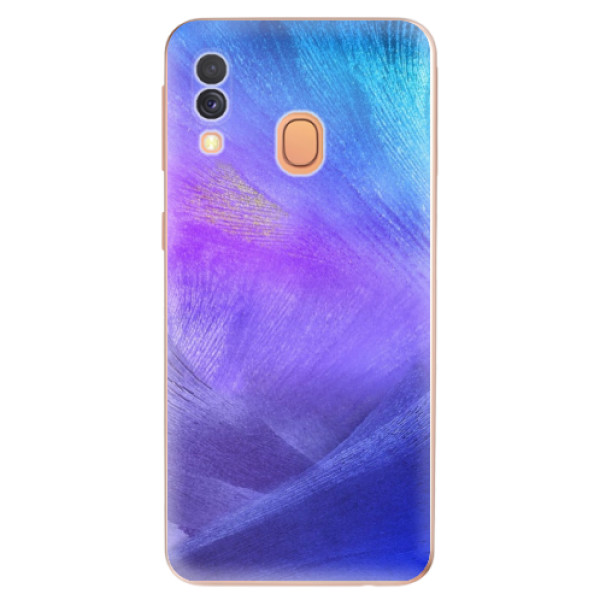 Silikonové odolné pouzdro iSaprio - Purple Feathers na mobil Samsung Galaxy A40 (Silikonový kryt, obal, pouzdro iSaprio - Purple Feathers na mobilní telefon Samsung Galaxy A40)