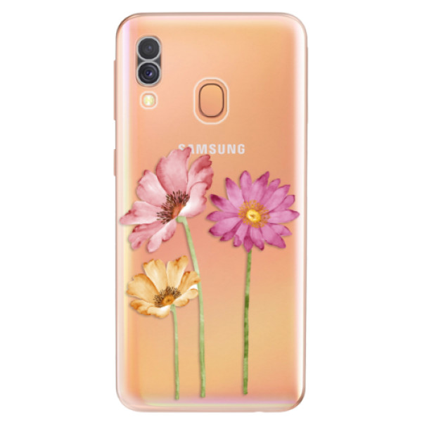 Silikonové odolné pouzdro iSaprio - Three Flowers na mobil Samsung Galaxy A40 (Silikonový kryt, obal, pouzdro iSaprio - Three Flowers na mobilní telefon Samsung Galaxy A40)
