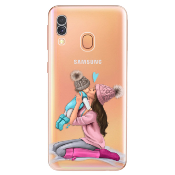 Odolné silikonové pouzdro iSaprio - Kissing Mom - Brunette and Boy - Samsung Galaxy A40