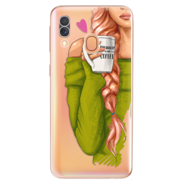 Odolné silikonové pouzdro iSaprio - My Coffe and Redhead Girl - Samsung Galaxy A40