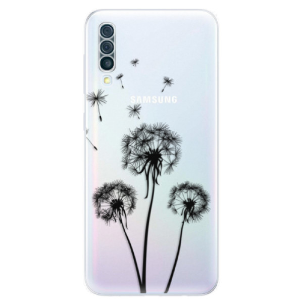 Silikonové odolné pouzdro iSaprio - Three Dandelions - black na mobil Samsung Galaxy A50 (Silikonový kryt, obal, pouzdro iSaprio - Three Dandelions - black na mobilní telefon Samsung Galaxy A50)