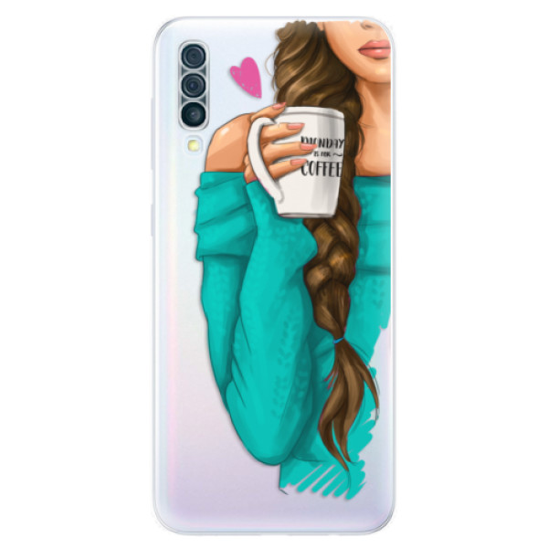 Silikonové odolné pouzdro iSaprio - My Coffe and Brunette Girl na mobil Samsung Galaxy A50 (Silikonový kryt, obal, pouzdro iSaprio - My Coffe and Brunette Girl na mobilní telefon Samsung Galaxy A50)