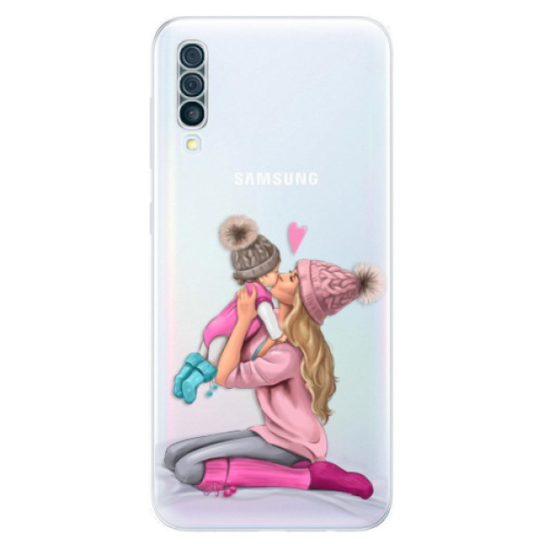 Odolné silikonové pouzdro iSaprio - Kissing Mom - Blond and Girl - Samsung Galaxy A50