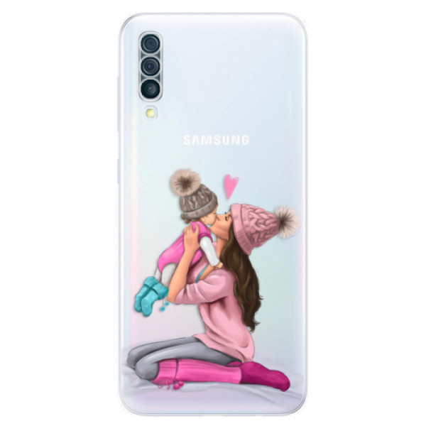 Odolné silikonové pouzdro iSaprio - Kissing Mom - Brunette and Girl - Samsung Galaxy A50