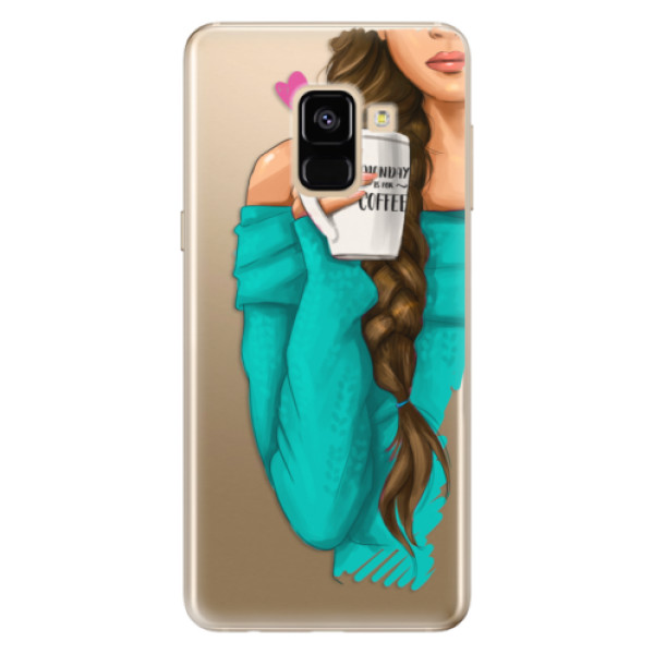 Silikonové odolné pouzdro iSaprio - My Coffe and Brunette Girl na mobil Samsung Galaxy A8 2018 (Silikonový kryt, obal, pouzdro iSaprio - My Coffe and Brunette Girl na mobilní telefon Samsung Galaxy A8 2018)
