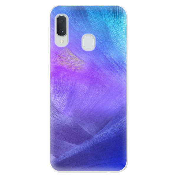 Odolné silikonové pouzdro iSaprio - Purple Feathers na mobil Samsung Galaxy A20e (Odolný silikonový obal, kryt pouzdro iSaprio - Purple Feathers - na mobilní telefon Samsung Galaxy A20e)