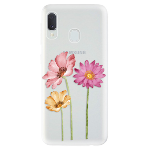 Odolné silikonové pouzdro iSaprio - Three Flowers na mobil Samsung Galaxy A20e (Odolný silikonový obal, kryt pouzdro iSaprio - Three Flowers - na mobilní telefon Samsung Galaxy A20e)