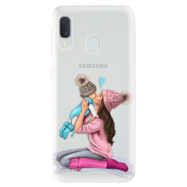 Odolné silikonové pouzdro iSaprio - Kissing Mom - Brunette and Boy - Samsung Galaxy A20e