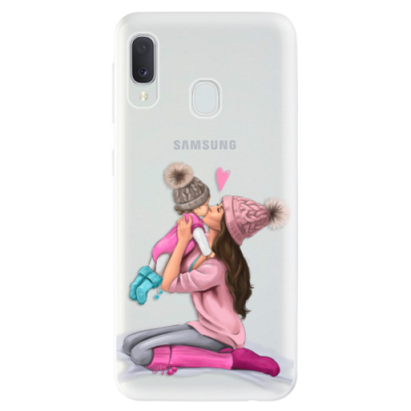 Odolné silikonové pouzdro iSaprio - Kissing Mom - Brunette and Girl - Samsung Galaxy A20e