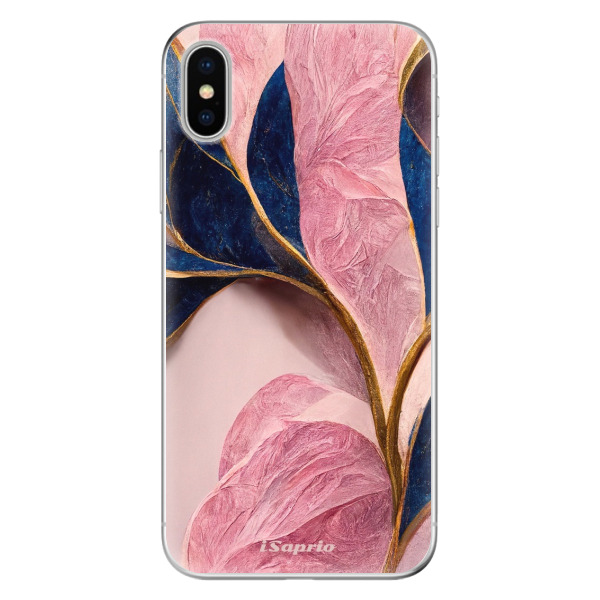 Odolné silikonové pouzdro iSaprio - Pink Blue Leaves - iPhone X