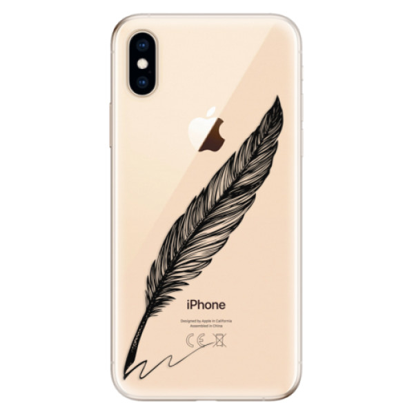 Odolné silikonové pouzdro iSaprio - Writing By Feather - black na mobil Apple iPhone XS (Odolný silikonový obal, kryt pouzdro iSaprio - Writing By Feather - black - na mobilní telefon Apple iPhone XS)