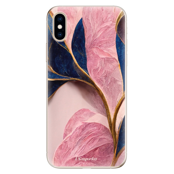 Odolné silikonové pouzdro iSaprio - Pink Blue Leaves - iPhone XS