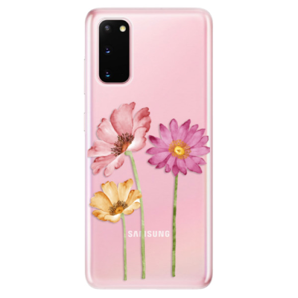 Odolné silikonové pouzdro iSaprio - Three Flowers na mobil Samsung Galaxy S20 (Odolný silikonový obal, kryt pouzdro iSaprio - Three Flowers - na mobilní telefon Samsung Galaxy S20)