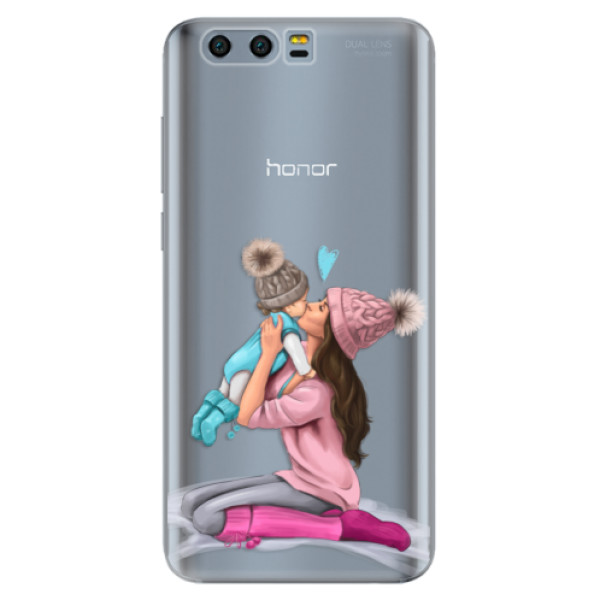 Odolné silikonové pouzdro iSaprio - Kissing Mom - Brunette and Boy - Huawei Honor 9