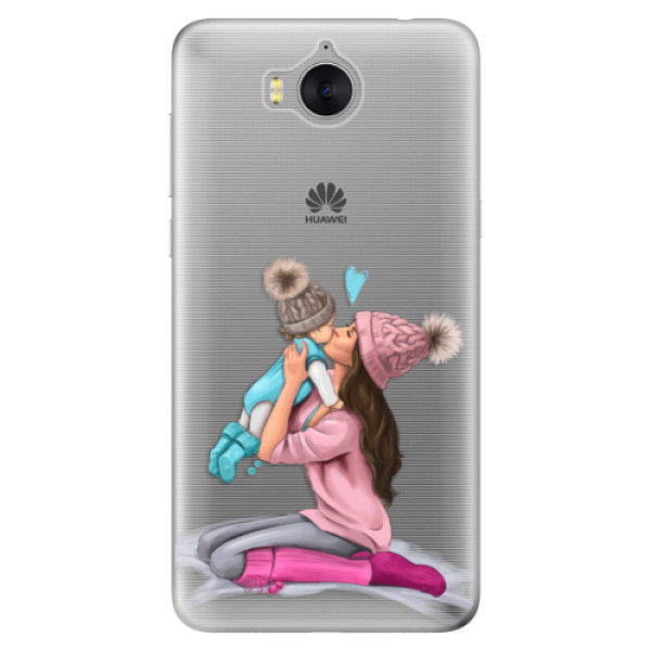 Odolné silikonové pouzdro iSaprio - Kissing Mom - Brunette and Boy - Huawei Y5 2017 / Y6 2017