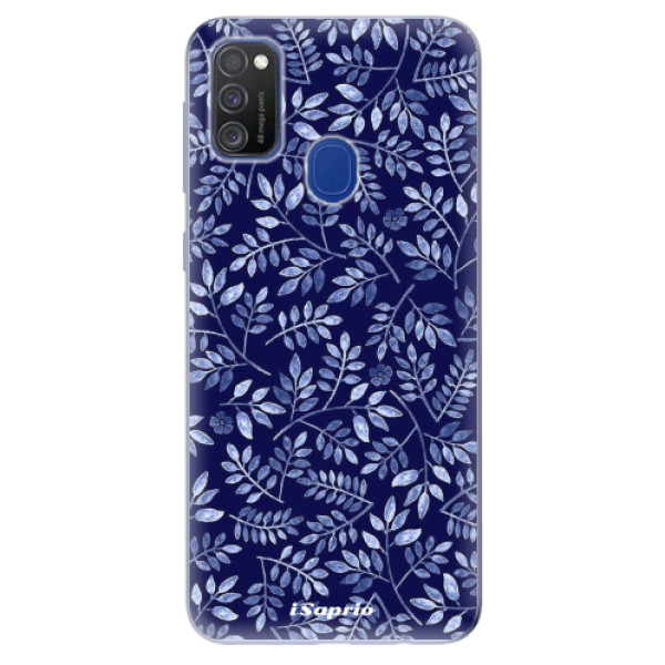 Odolné silikonové pouzdro iSaprio - Blue Leaves 05 na mobil Samsung Galaxy M21 (Silikonový odolný kryt, obal, pouzdro iSaprio - Blue Leaves 05 na mobilní telefon Samsung Galaxy M21)