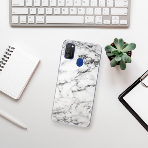 Silikonové pouzdro iSaprio - Samsung Galaxy M21 - White Marble 01